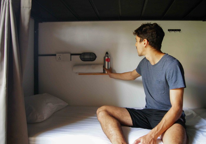 6-bed female dorm with pool view at Sepeda Hostel
